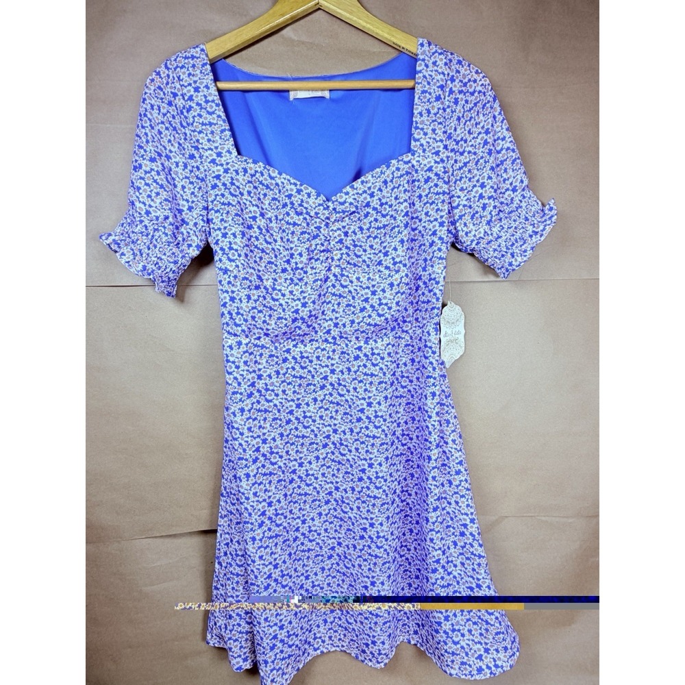 Altar'd State Womens Blue Floral Sweetheart Smocked Mini Dress NWT L DJDW428IMK1
